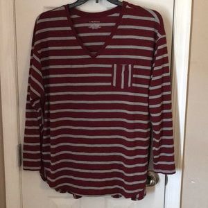 Long sleeve striped burgundy plus top